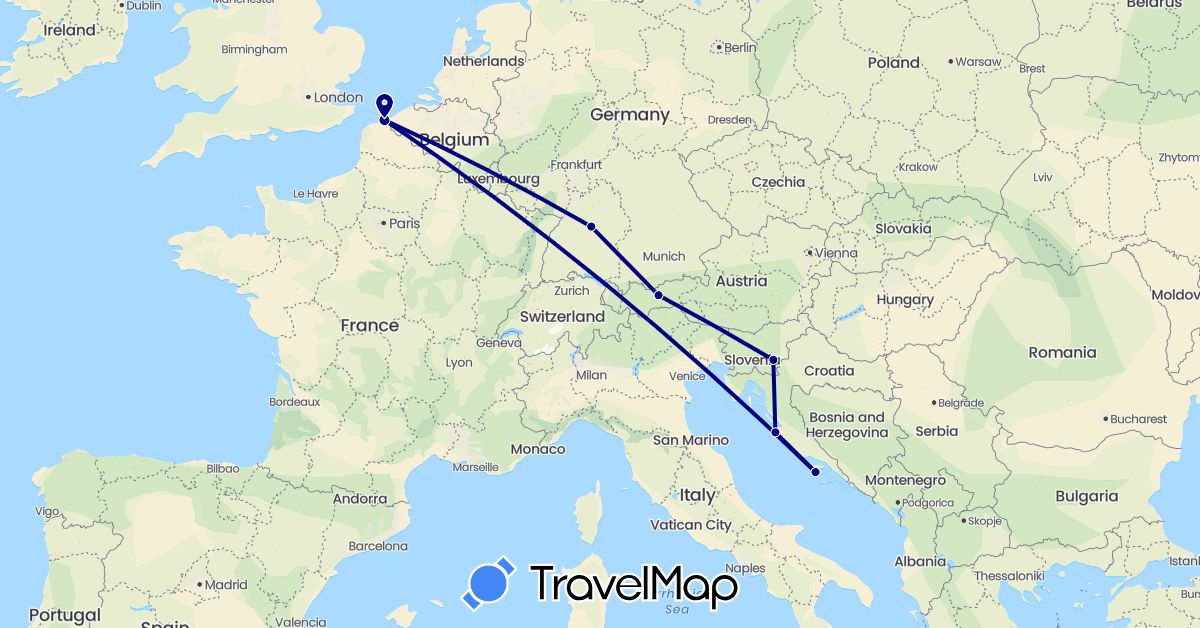 TravelMap itinerary: driving in Austria, Germany, France, Croatia, Slovenia (Europe)